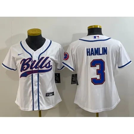 Youth Buffalo Bills #3 Damar Hamlin White With Patch Cool Base Stitched Baseball Jersey