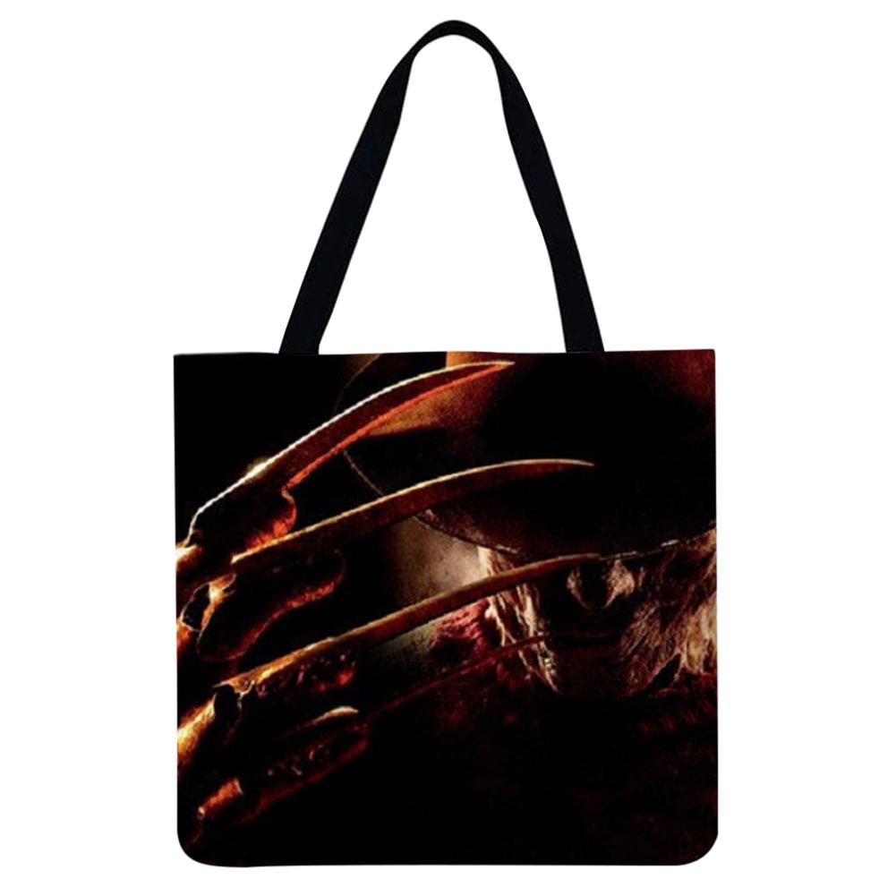 Linen Tote Bag-Horror Movie characters Printed Shoulder Shopping Casual Large Tote Handbag