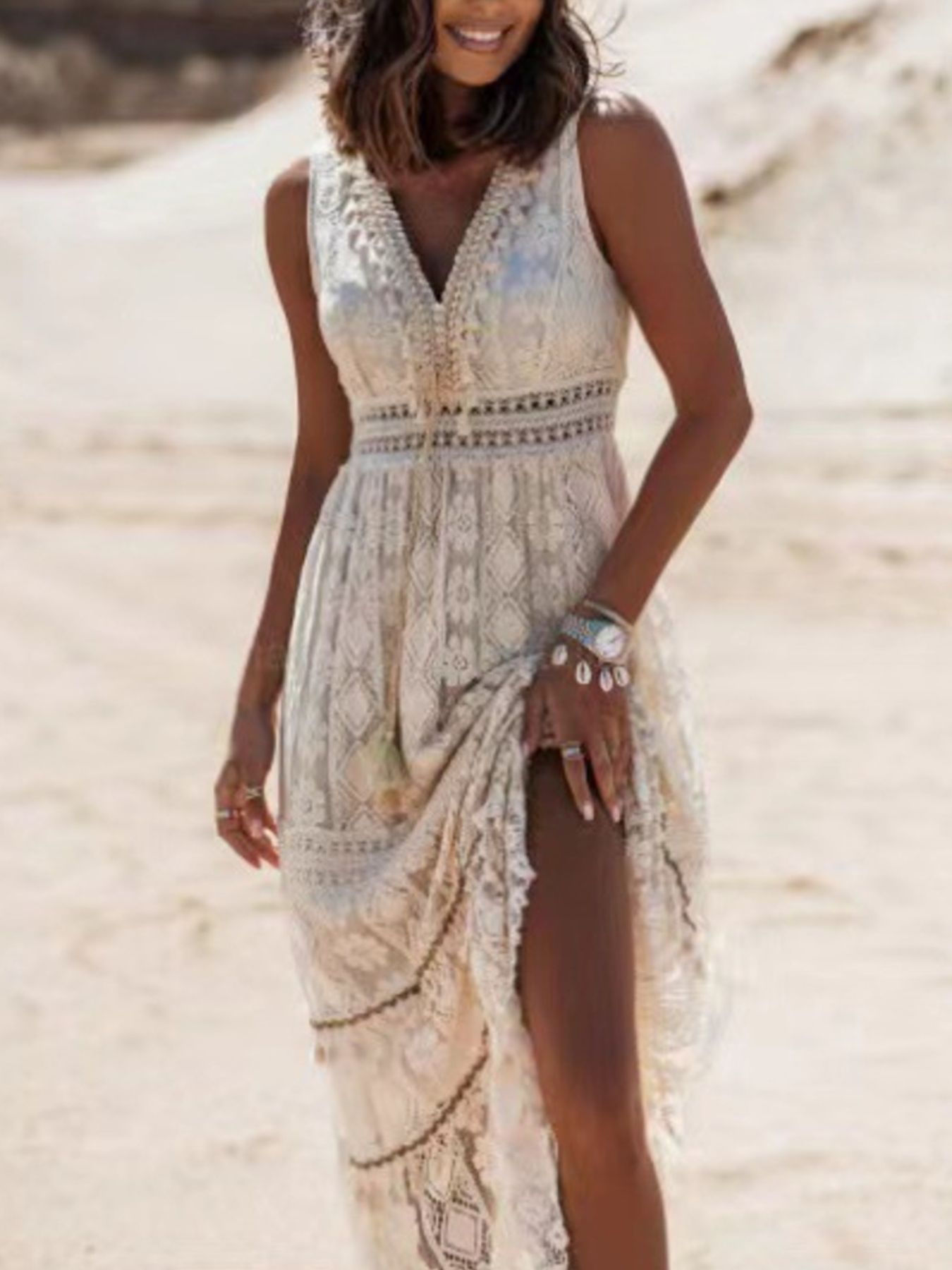 Lace V-Neck Sleeveless Maxi Dress mysite idetrend