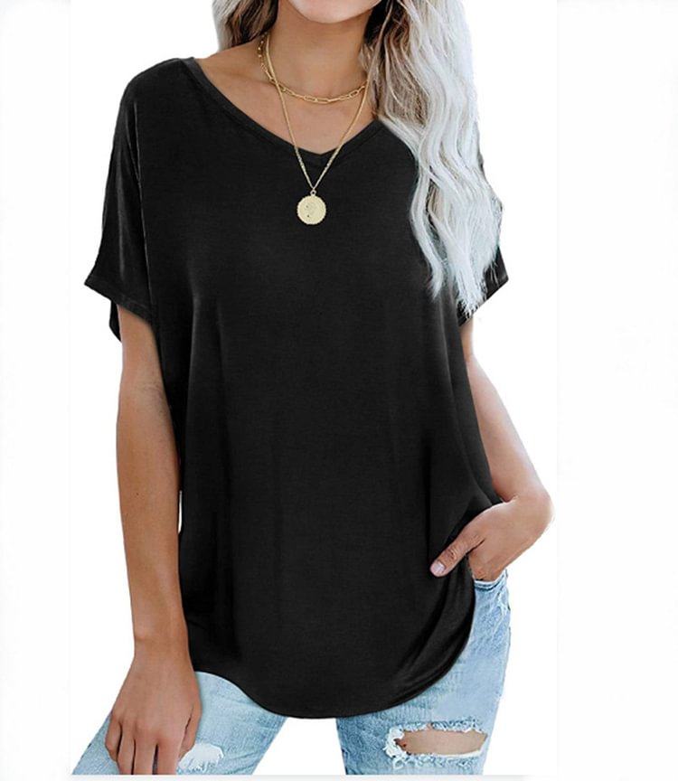 Women's T-shirt loose fit V-neck plus size casual summer top