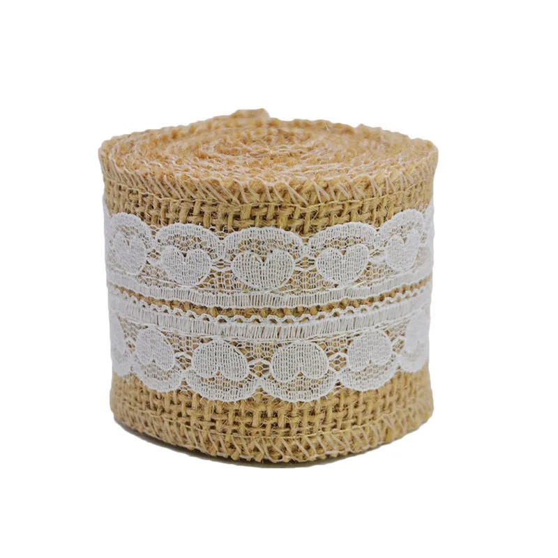 2M 5cm Natural Jute Burlap Ribbon Rustic Wedding Decoration Lace Hessian Vintage Wedding Party Table Decor Christmas Supplies