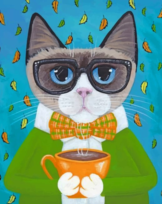 

Nerd Cat Drinking Hot Coffee – Paint By Numbers - 40*50CM, 501 Original
