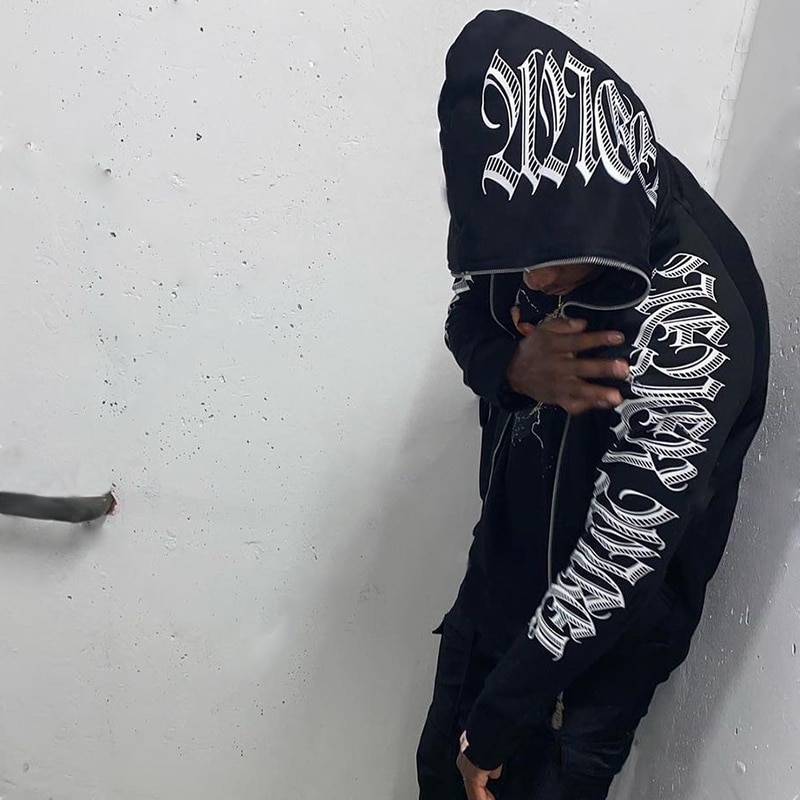 Punk Gothic Letter Print Full Zip Hoodie Sudaderas Jackets -Hiphopee.com