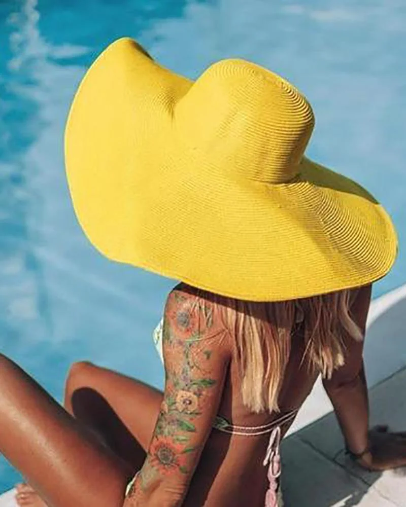 Plain Wide Brim Straw Bucket Hat