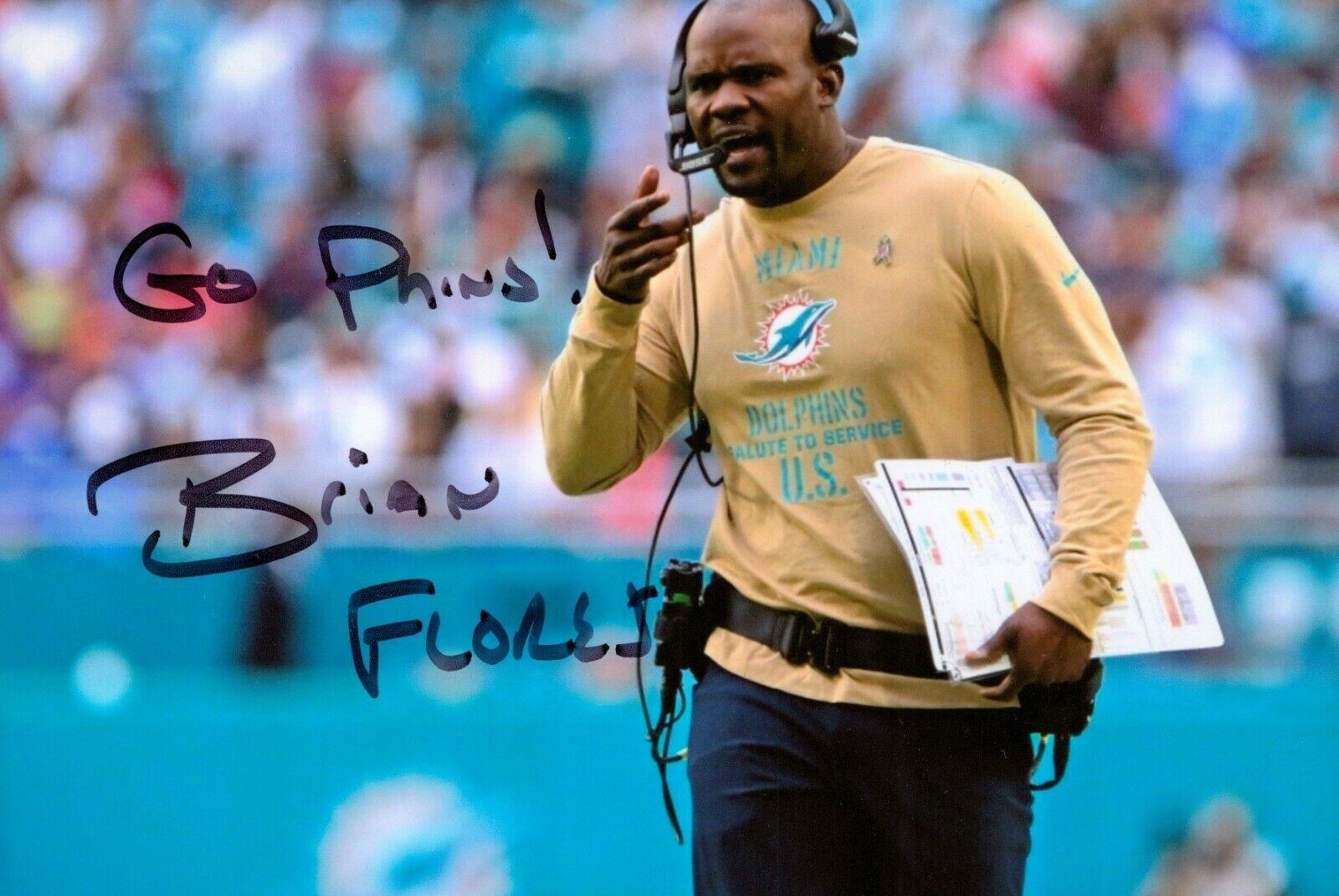 Brian Flores Signed 6x4 Photo Poster painting Miami Dolphins NFL American Football Autograph COA