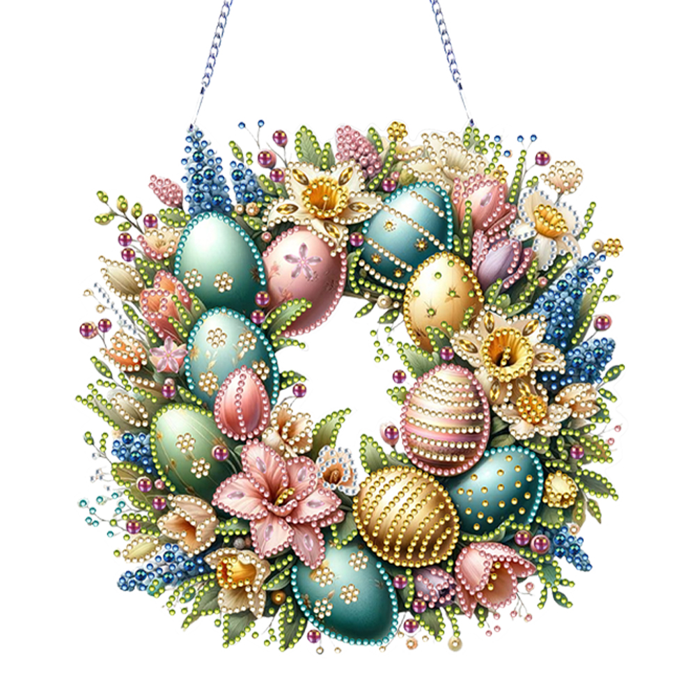 Easter Egg Wreath Diamond Painting Hanging Pendants for Garden Window Decoration