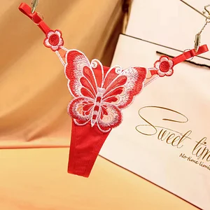 Original Design Butterfly Embroidered Silk Adjustable Plus Size Thong