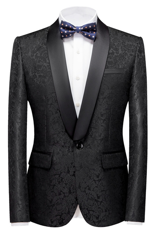 Bellasprom Black Jacquard Shawl Lapel Wedding Men Suits Bellasprom