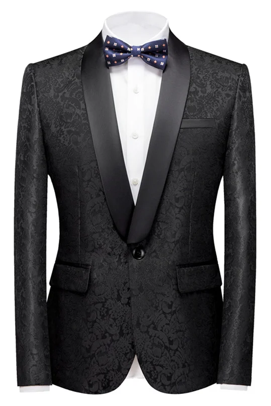 Colin Black Jacquard Classic Shawl Lapel Wedding Men Suits