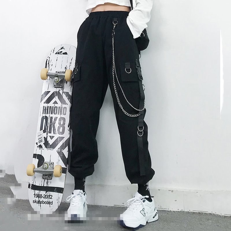 Drawstring overalls loose straight leg Korean style trend send chain