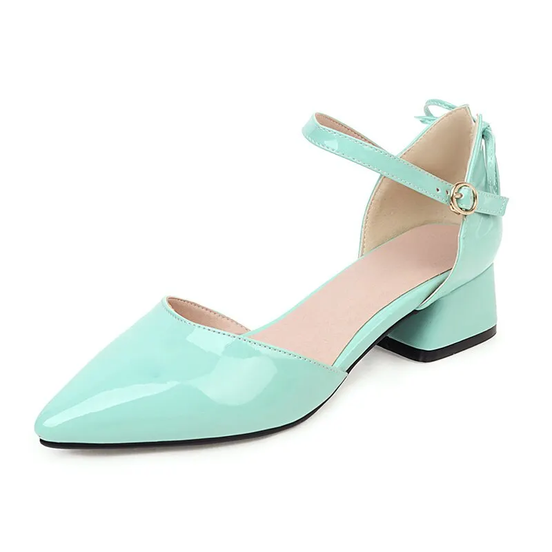 Gdgydh Patent Leather Pointed Toe Shoes Women Two Piece Summer Shoes Pumps For Office Working Fashion Bowie Mid Heel Big Size 48