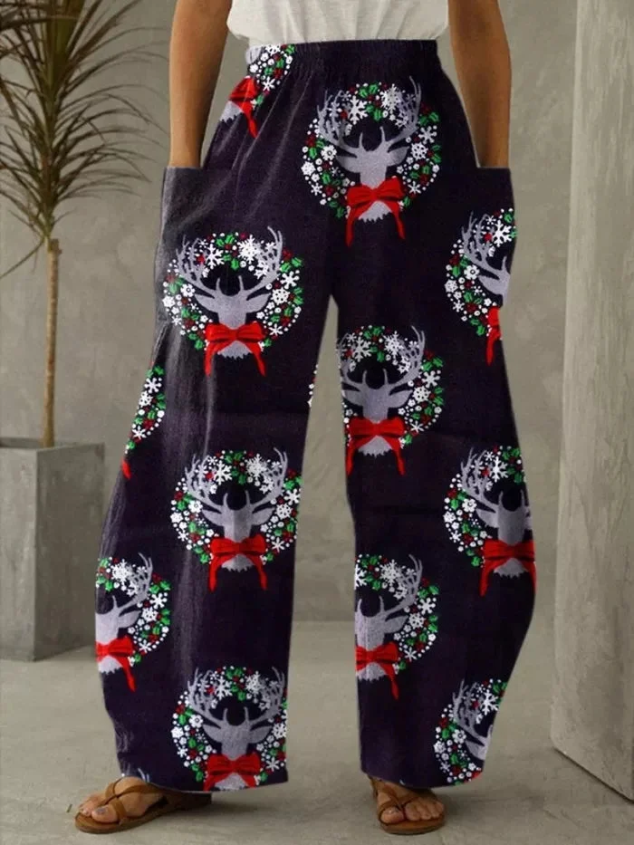 Christmas Deer Print Casual Loose Pants