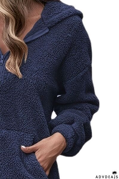 Half Zip Dropped Shoulder Oversized Hoodie