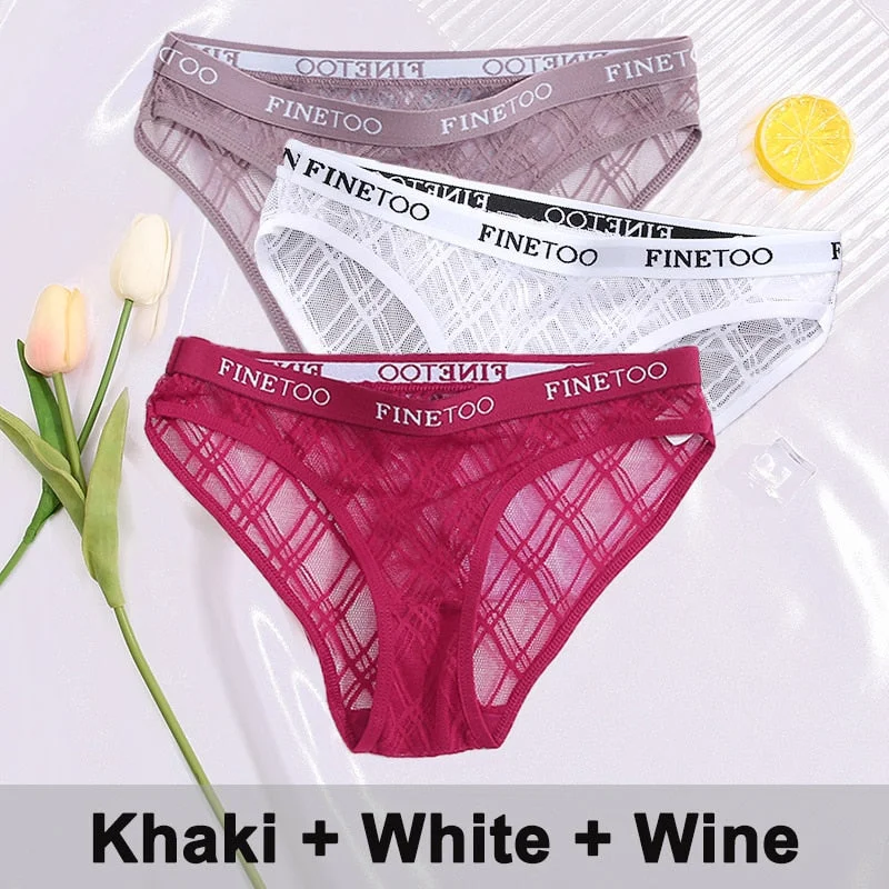 3PCS/Set Lace Panties Women's Lingerie Underwear Perspective Sexy Panties Female Underpanties Grid Mesh Design Briefs Pantys