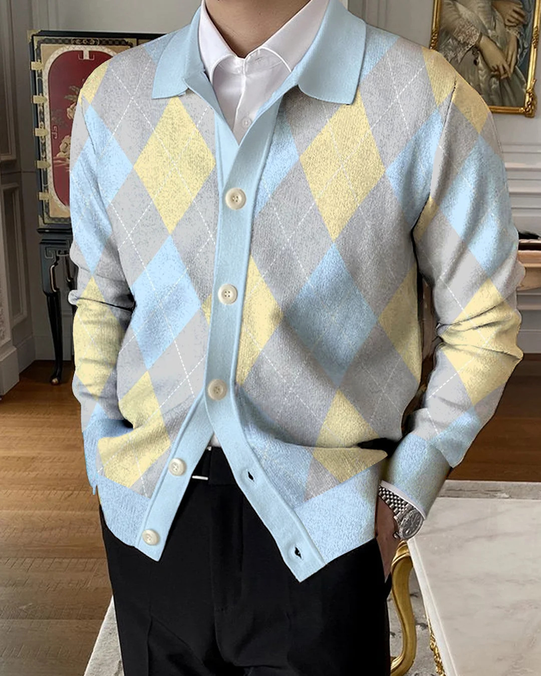 Men's Lapel Knitted Sweater Cardigan 43c3