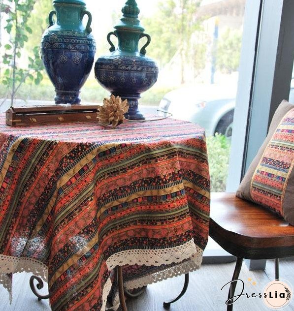 Cotton and linen table linen tablecloth tea table cloth square tablecloth national wind bronzing lace cotton and linen tablecloth