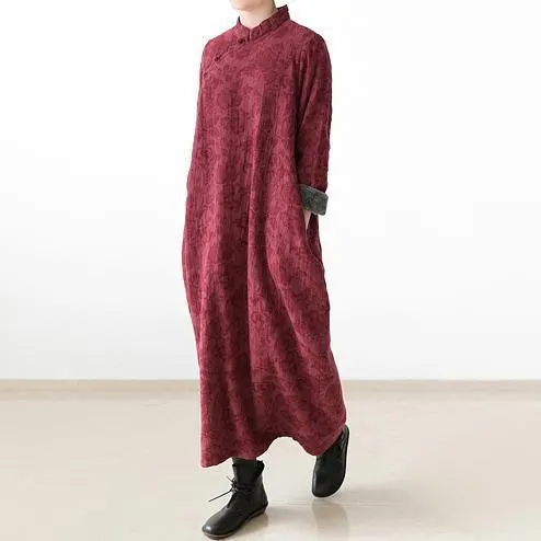 red winter dresses plus size linen dress 2025 new thick velour inside gown caftans vintage style