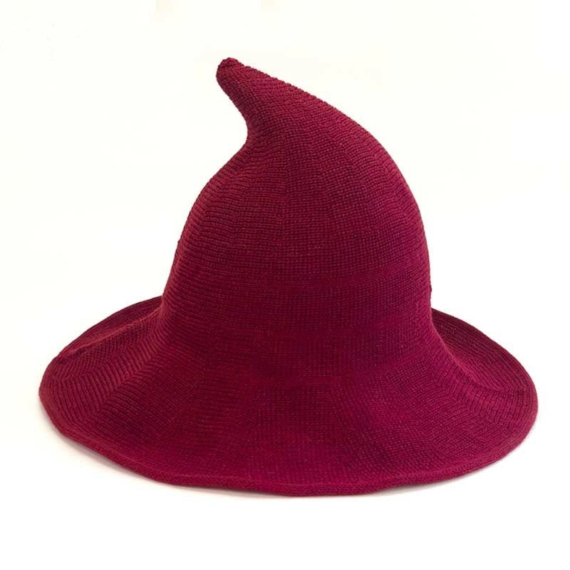 Exclusive Cotton Yarn Wizard Popular Knitted Halloween Witch Hat Peaked Foldable Magic Hat