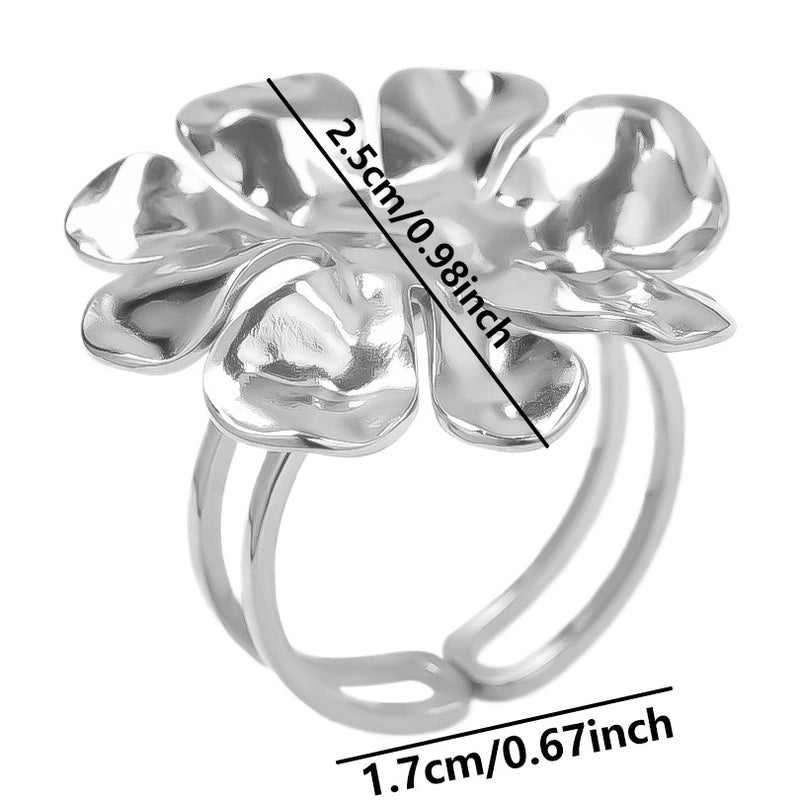 Cute Geometric Flower 304 Stainless Steel 18K Gold Plated Irregular Polishing Adjustable Ring