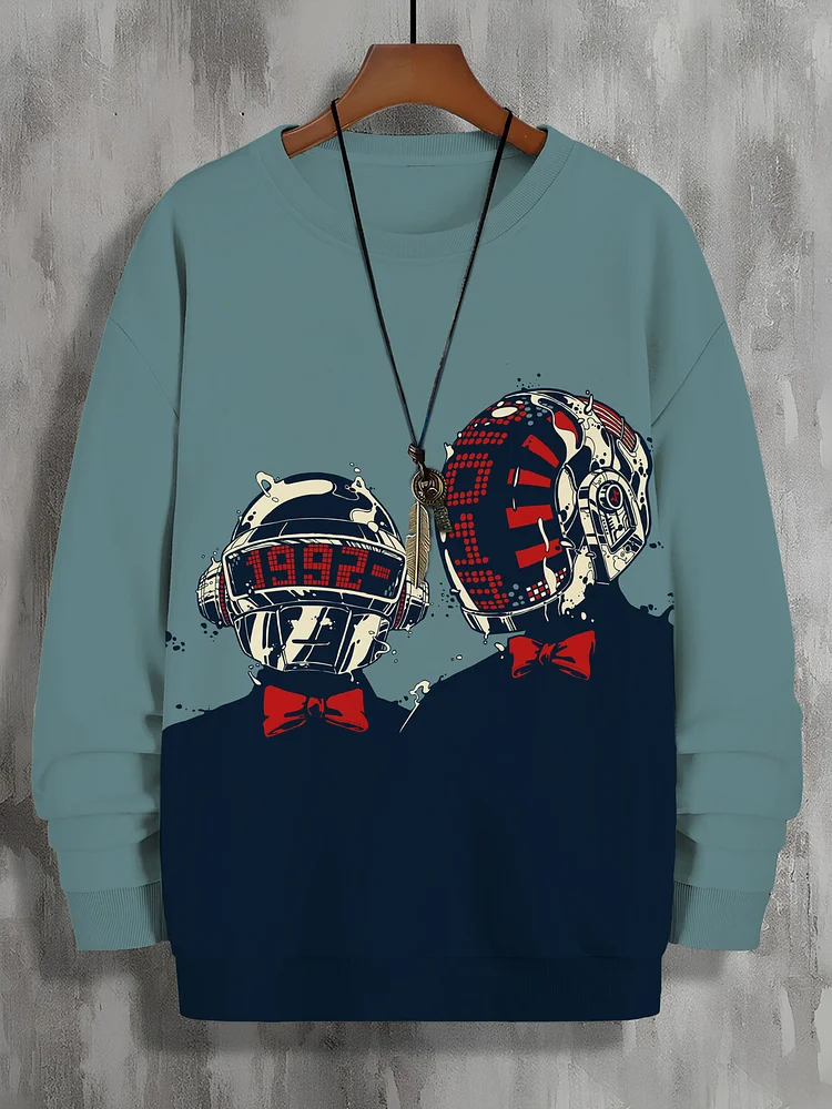 Men's Retro Cyber Punk Art Print Casual Sweatshirt