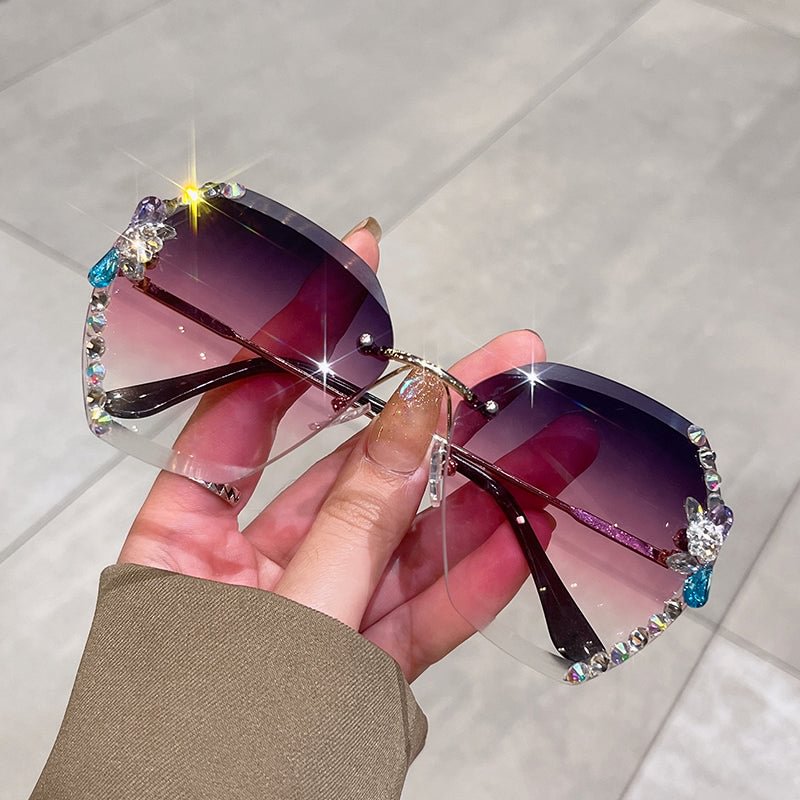 2022 Woman  Fashion Colorful UV400  Rimless Diamond Sunglasses