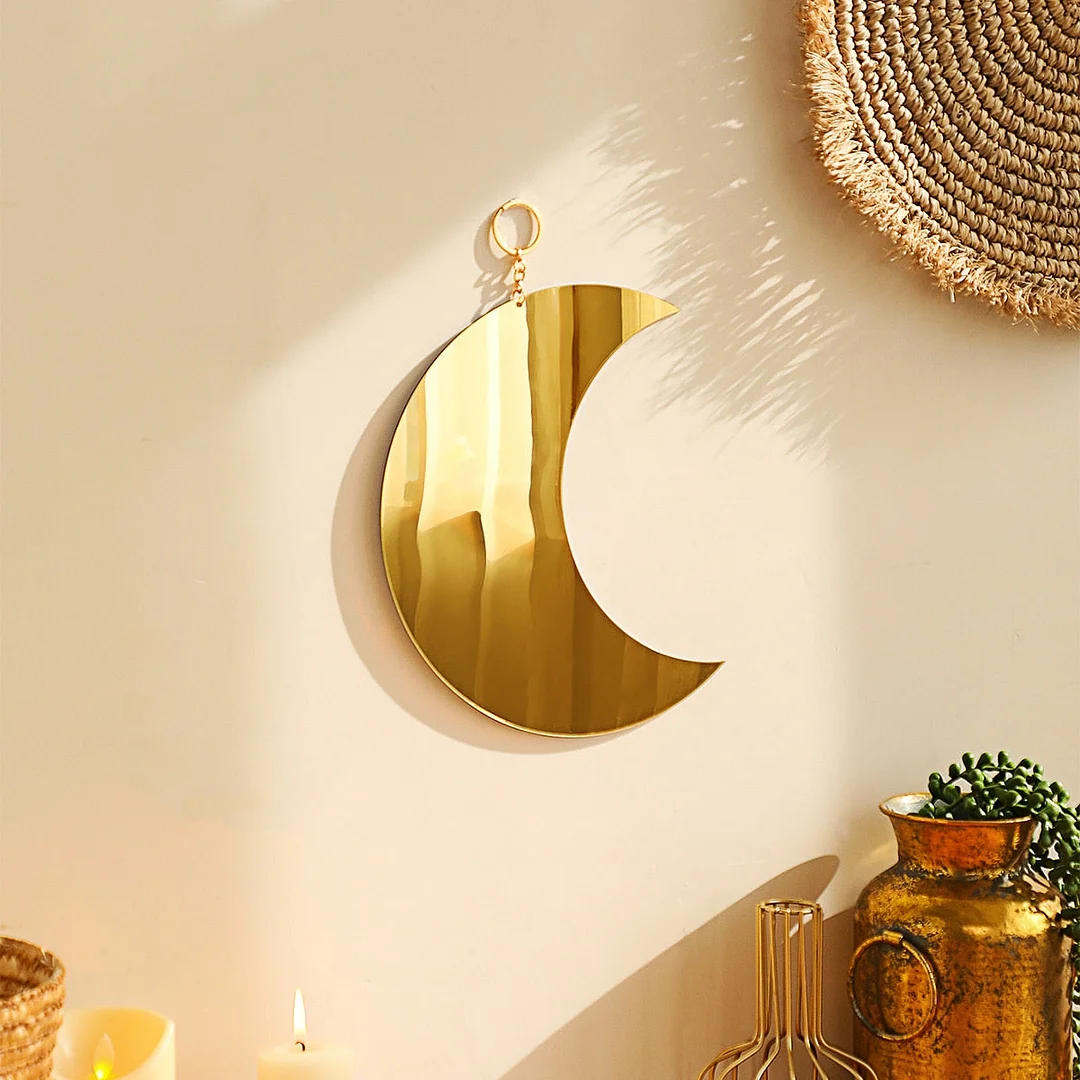 Gold Moon Phase Wall Mirror Boho Home Decor Moon Decor Acrylic Decorative Mirrors Wall Hanging Bedroom Living Room Decoration