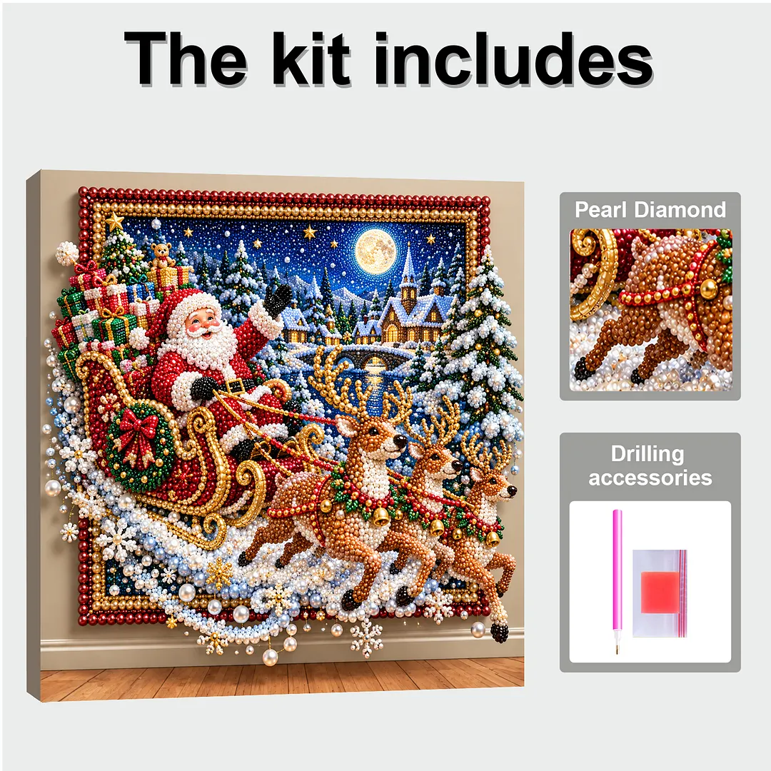 Framed Pearl Painting Kit Santa Claus Night 11.81x11.81in
