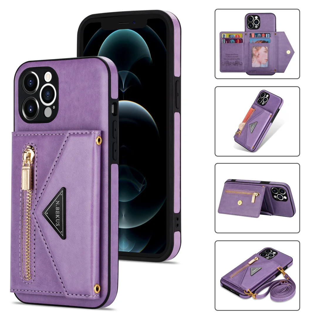 For iPhone Case--Triangle Crossbody Zipper Wallet Card Leather Case