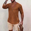 Men's Deep V Neck Breathable Linen Cotton Mid Sleeve T-Shirt by Inlyline