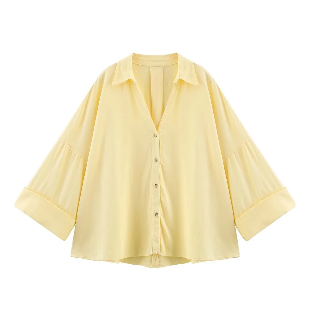 Nigikala Nigikala Summer New Slimming Linen-Blend Wi-Sleeve Shirt 2363801