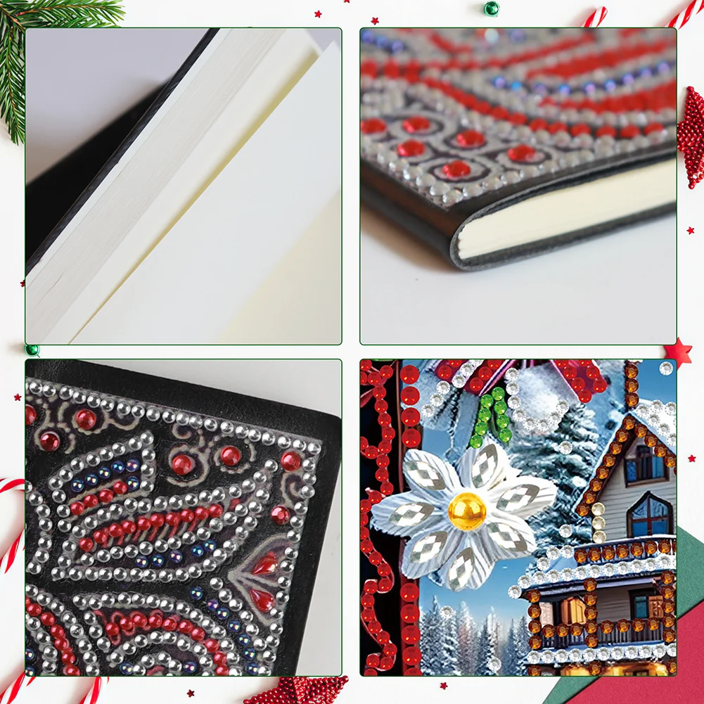 Christmas House A5 Size Diamond Painting Notebook Set with 4Pcs Bookmark Gift