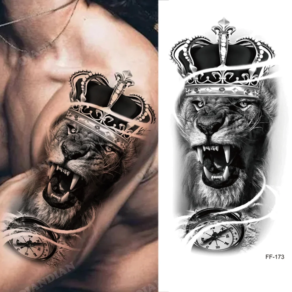 Sdrawing New Waterproof Temporary Tattoo Sticker Lion King Tiger Wolf Forest Mechanical Wild Boat Men Body Art Arm Fake Tatoo Women