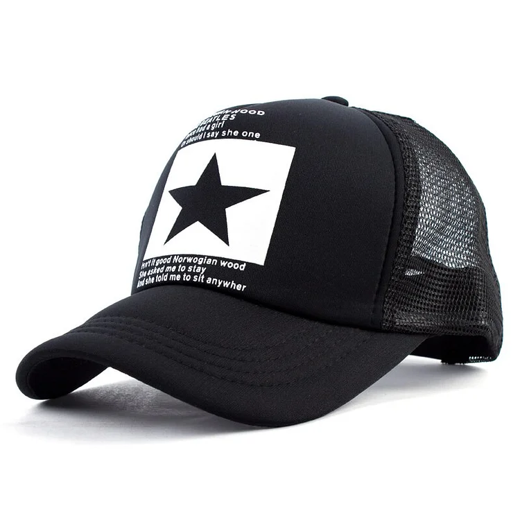 CHARM WOOD Summer Unisex Star Black Snapback Baseball Cap Men Sunshade Mesh Net Hat Women Sports Sun Visor Caps Bone gorras