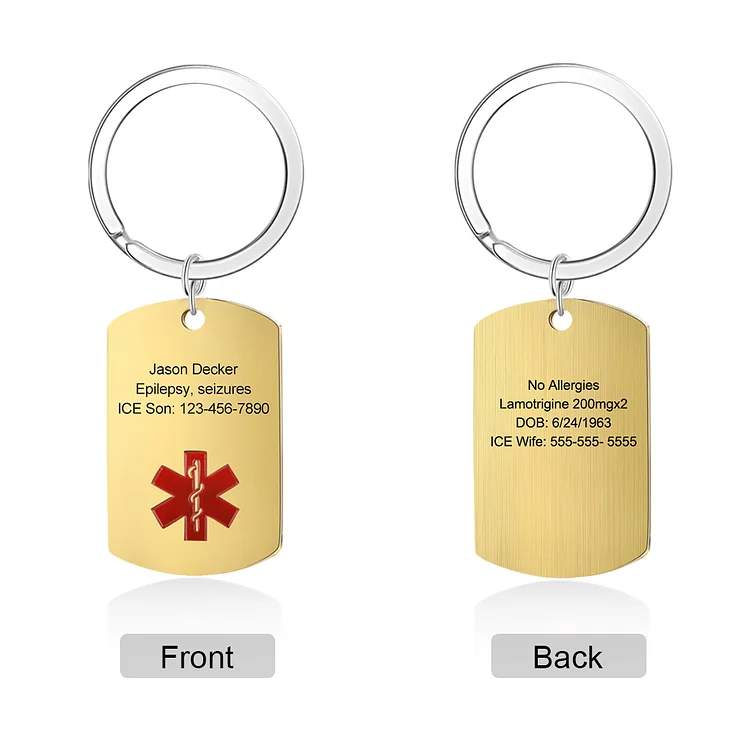 Personalized Medical Alert Keychain ID Keychain Custom Texts Keyring Stainless Steel Gifts
