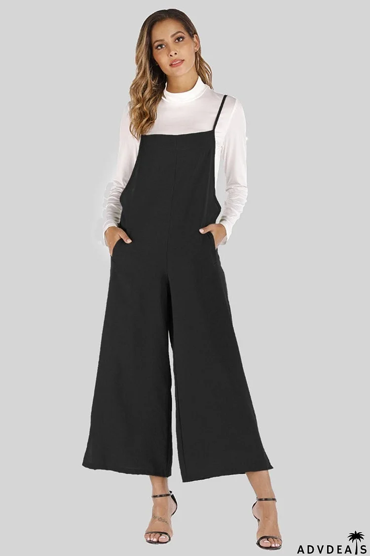 Full Size Cropped Wide Leg Overalls with Pockets