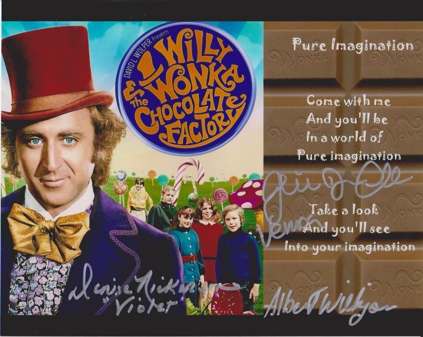 Willy Wonka & The Chocolate Factory 8x10 Poster Photo Poster painting Signed by 3!!! RARE! G868