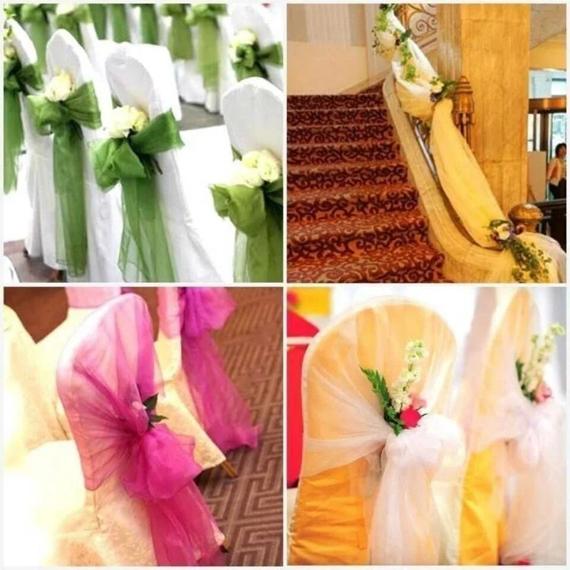 5meter/lot sheer crystal organza tulle roll fabric for wedding party decoration organza chair sashes width 45cm