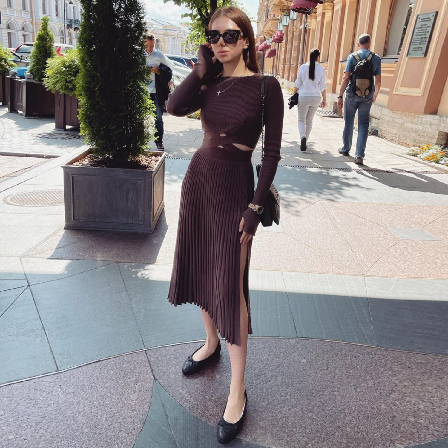 Ootddress New White Knit Two Piece Women Sets Fall Ribbed Crop Top And Pleated Knitted Skirt Suits For Women Midi Dress Sets 2025