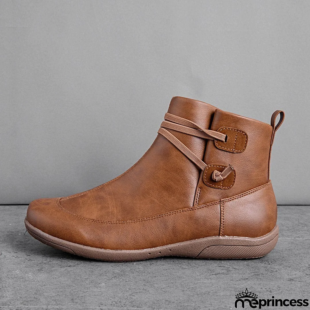 Women's Braided Strap Flat Heel All Season Boots