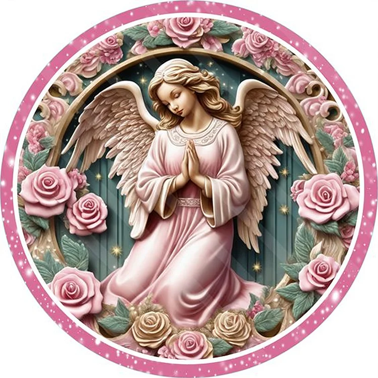Full Round Diamond Painting - Pink Flower Angel 30*30CM