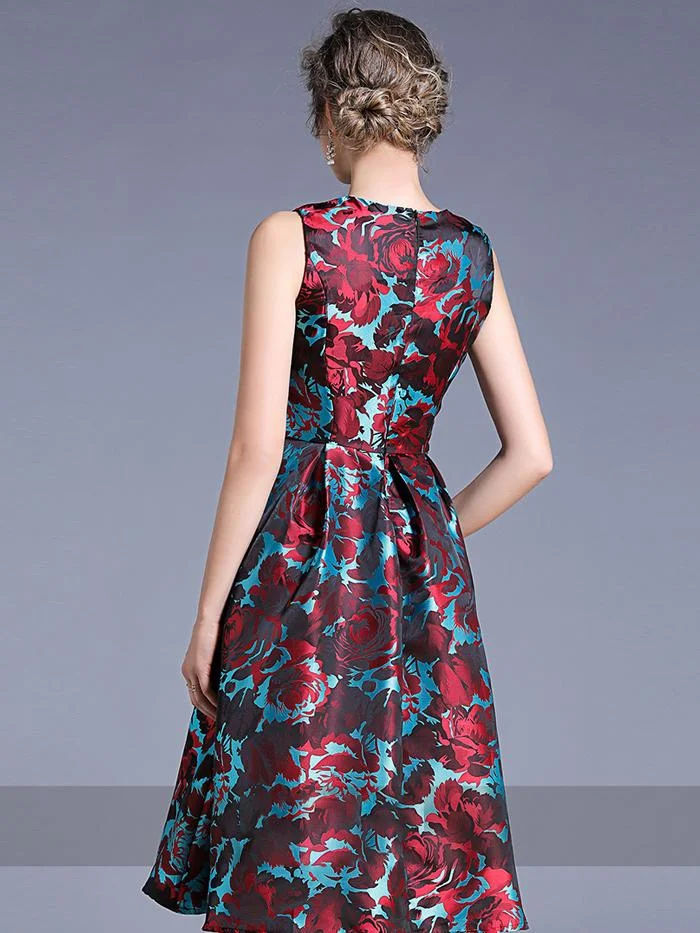 Temperament color sleeveless vest jacquard dress