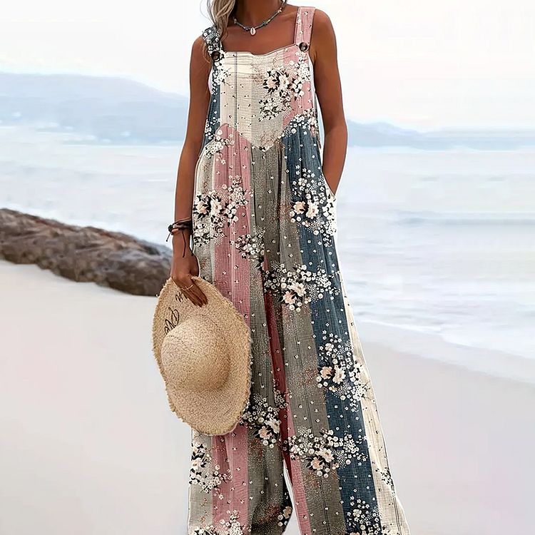 Women's Floral  Printed Loose Overall Jumpsuit