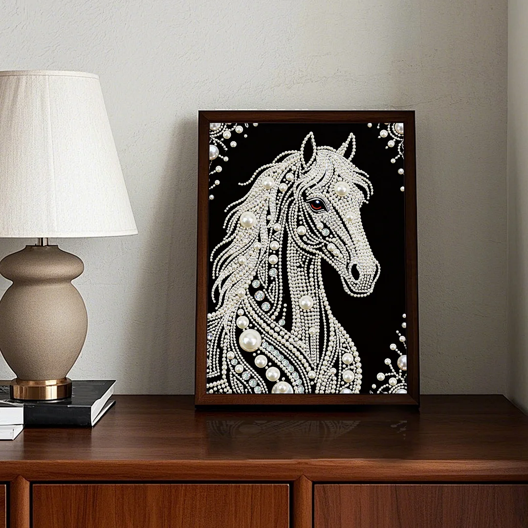 White Horse DIY Pearl Painting Kit for Home Wall Decor 30x40cm Without Frame