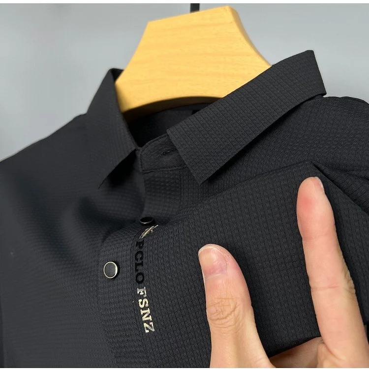 Cool summer ice silk short sleeved T-shirt men's lapel high-end silky breathable thin half sleeve casual business polo shirt