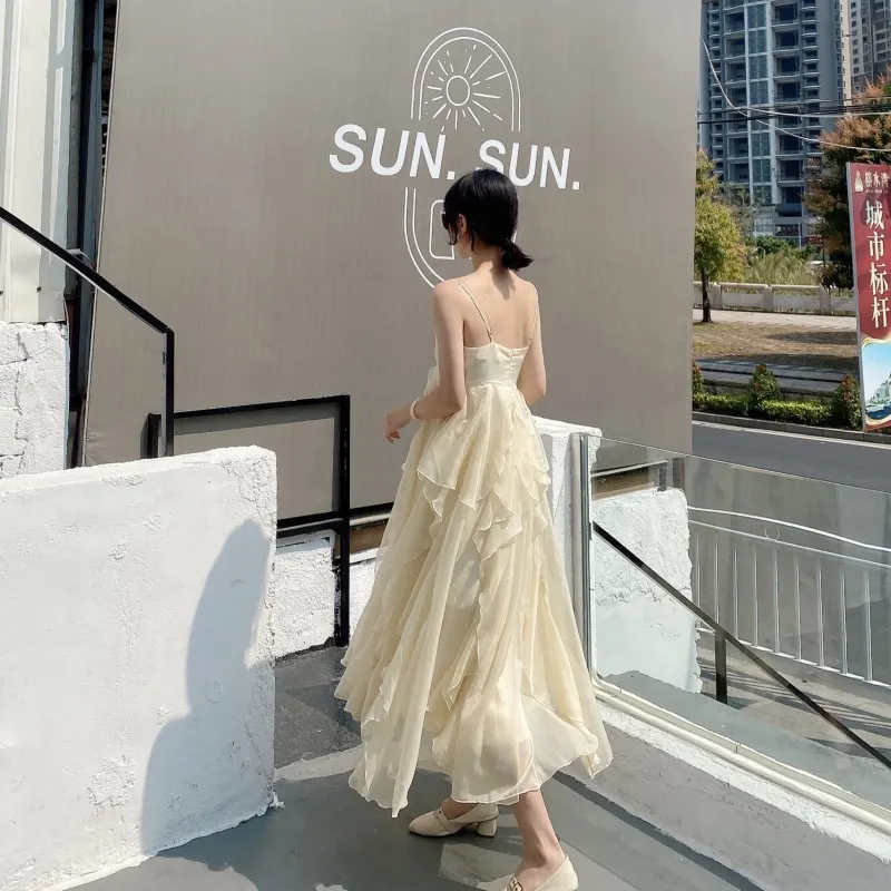 Churchf Churchf Sanya Beach Dress Female Summer Sling Seaside Holiday Dress Wear A Fairy Travel Photo Dress Super Fairy