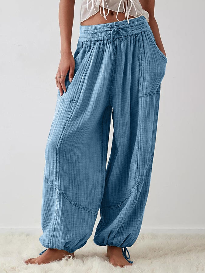 Women's Casual Fashion Solid Color Strap Pocket Wide Leg Pants