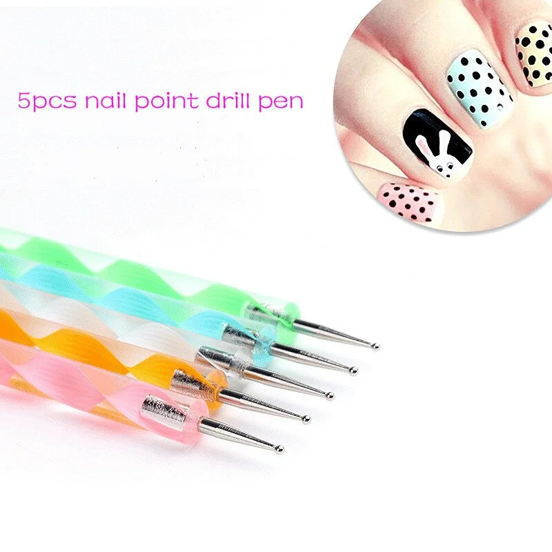 Double-ended Spiral Pointer Pen Crystal Rod Dot Pen 5pcs Nail Pen Set Nail Pointer Tools