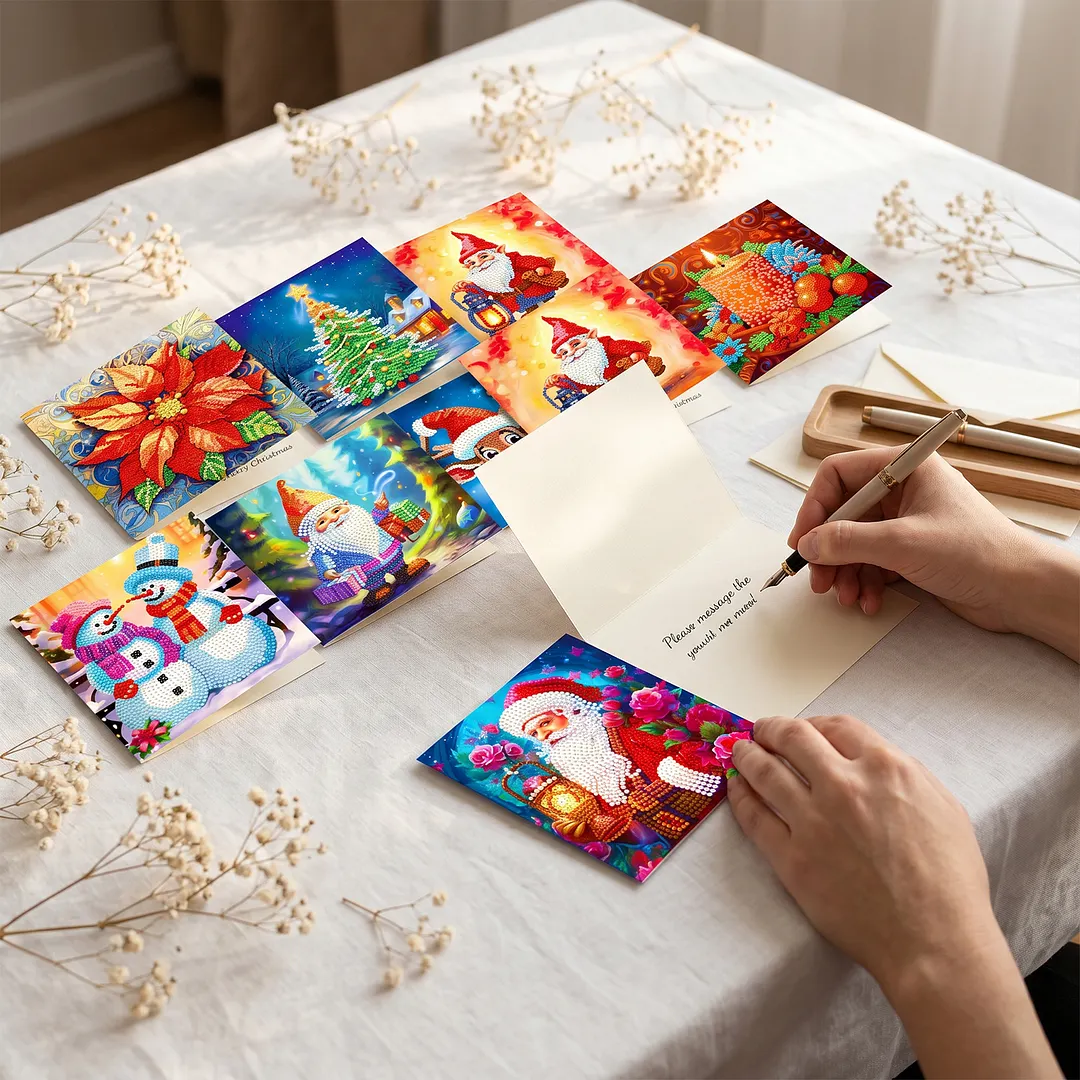 8Pcs Christmas Goblin DIY Diamond Painting Greeting Card Set with Envelopes Crystal Painting Art Greeting Cards for Beginner Adult Holiday Crafts Gifts