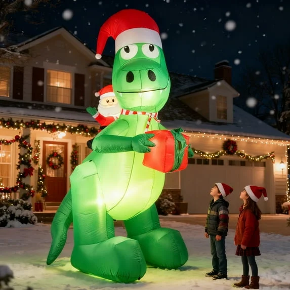 SANMADROLA 10ft Tall Christmas Inflatables Decorations with LED, Santa Ride on Dinosaur Lighted Blow Up Giant Yard Outdoor Decorations Inflatable Decor for Xmas Holiday Garden Lawn Party D&eacute;cor