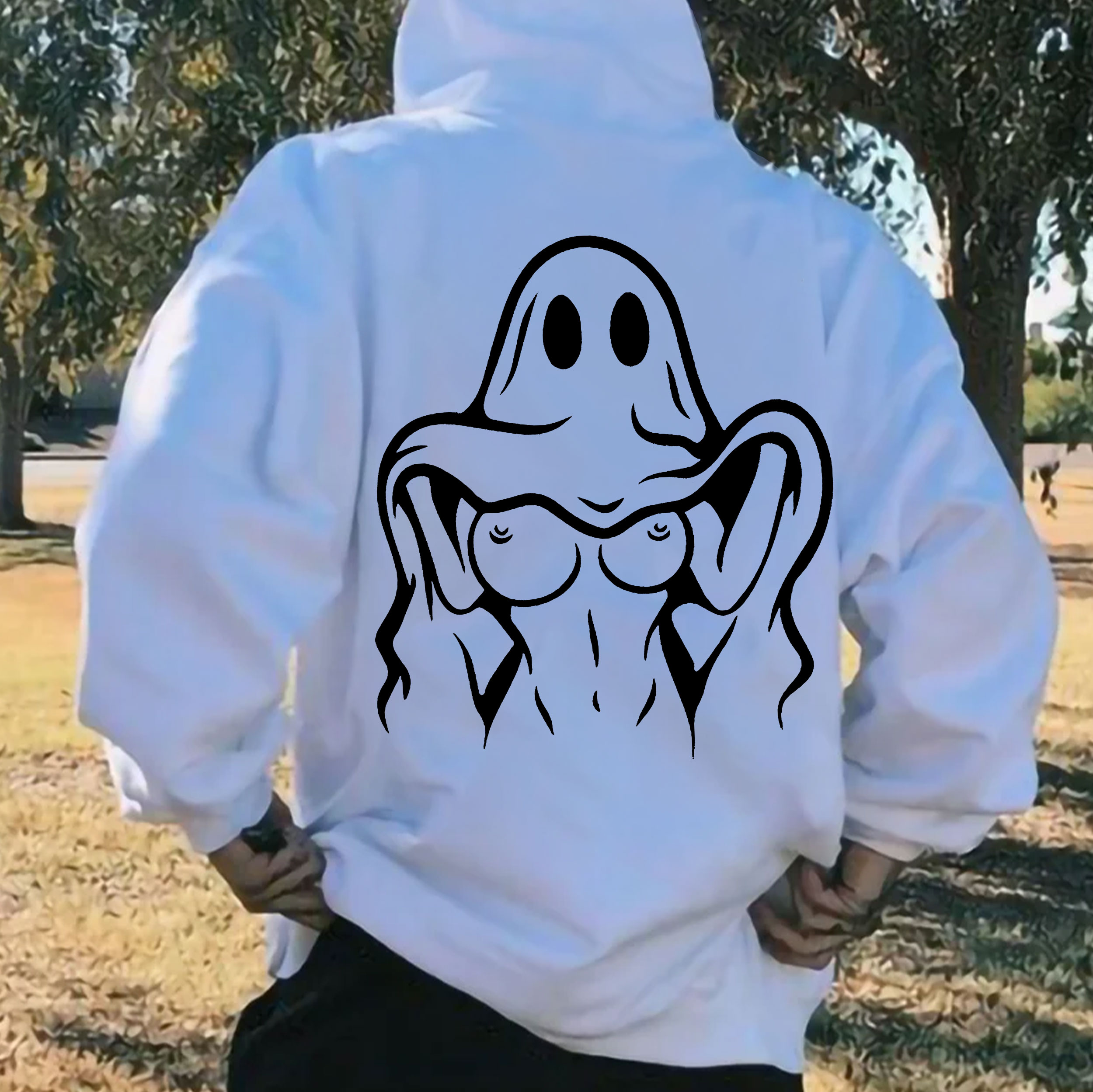 Naughty Ghost with Sexy Boobs Graphic Print Hoodie
